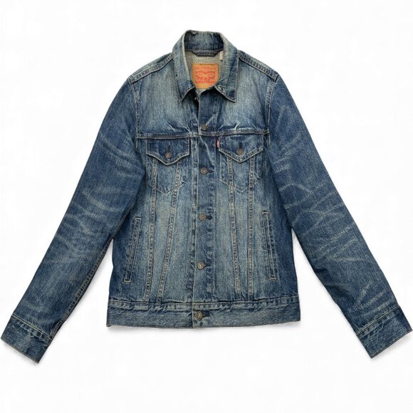 Levis Denim Jean Jacket Blue Cotton Men's Medium Nice Whisker Fade Pattern - Picture 1 of 13